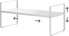 16.5-27’’L Expandable Kitchen Shelf Organizer, Stackable Shelves Organizer, Adjustable Height Pantry Spice Rack for Cabinet, Countertop, Pantry and Cupboard, White