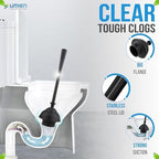 UMIEN 2 Pack Toilet Brush and Plunger Set 18-in - Updated 2025 No-Rust - Stainless Steel Design - Long Handles - with Freestanding Canister (Matte Black)