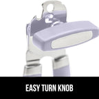 GORILLA GRIP Heavy Duty Stainless Steel Smooth Edge Manual Can Opener and Bottle Openers, Soft Comfortable Handle, Oversized Handheld Turn Knob, US Designed Multifunctional Kitchen Tool, Lavender
