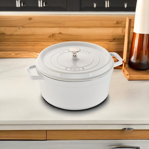 STAUB Cast Iron Dutch Oven 5.5-qt Round Cocotte, Made in France, Serves 5-6, White