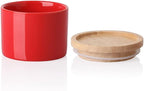 Sweejar Kitchen Canisters Ceramic Food Storage Jar, Stackable Containers with Airtight Seal Wooden Lid for Serving Ground Coffee, Tea, Sugar, Spice and More - 5 Fl Oz(Red)