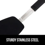GORILLA GRIP Patented BPA-Free Non-Scratch Spatula, 2 Pack, Heat Resistant Flexible Silicone Head for Nonstick Cooking Pans, Soft Rubber Handle, Kitchen Spatulas for Flipping Eggs, Pancakes, Black