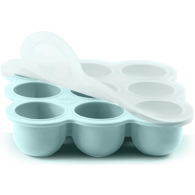 Samuelworld Baby Breast Milk and Food Storage Container, 12 Portions x 2.5oz, Stackable Food Grade Silicone Tray with Clip-On Hard Lid for Homemade Purees, Vegetables & Fruits - Teal