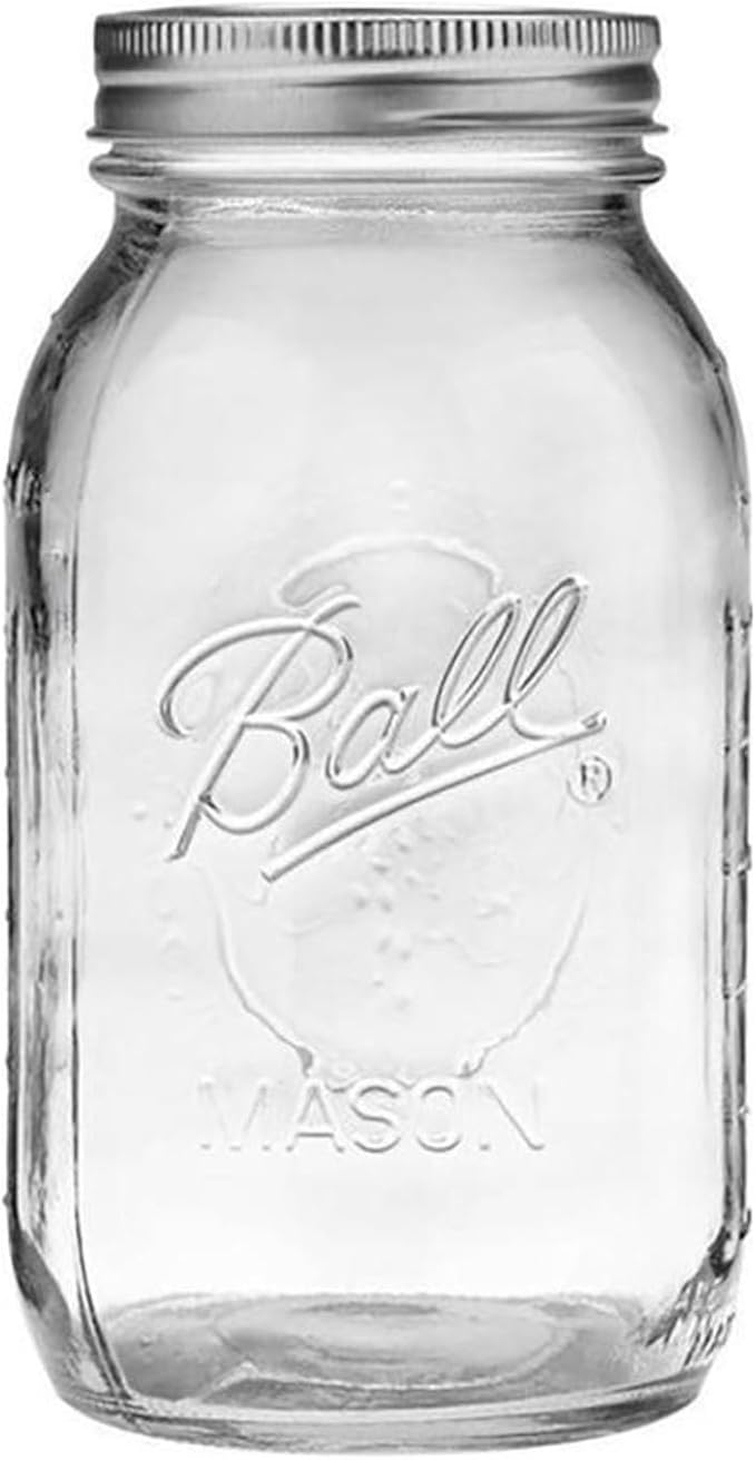 Ball Regular Mouth Glass Mason Jars with Lids and Bands, Used for Canning, Pickling, Juice, Jam, Jelly, Quart Size 32 Ounce (Pack of 3)