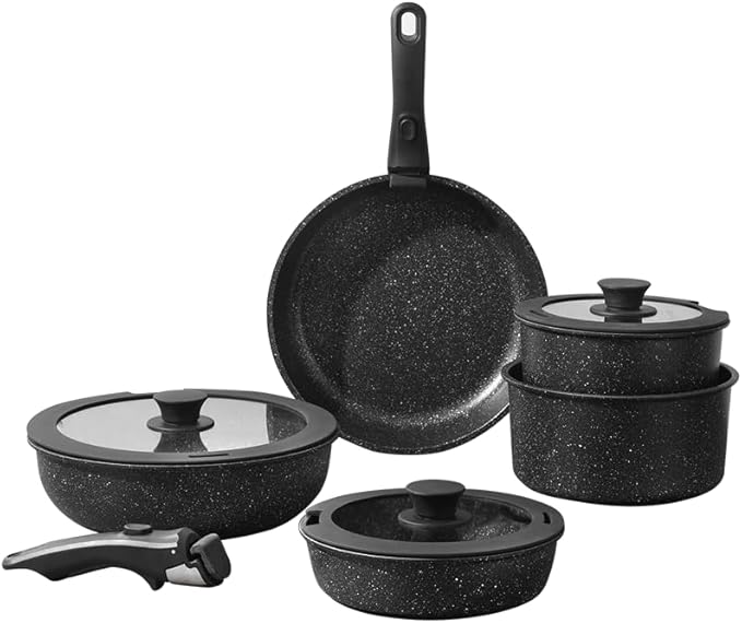 Pots and Pans Set, Nonstick Detachable Handle Cookware Set, Induction Kitchen Cookware Set with Removable Handle, Healthy Non Stick Cookware, Dishwasher ＆ Oven Safe, PFOA Free