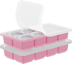 2 Pack Silicone 2 Inch Large Ice Cube Molds for Cocktails Wine Fruit and Bourbon Whiskey Easy Release Ice Cube Tray with Lid Ideal for Cold Drinks and Entertaining Gatherings (Strawberry Pink)