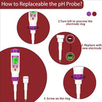 Digital pH Meter Food with Replaceable pH Probe Spear Tip pH Tester Electrode for Semi-Solid Samples