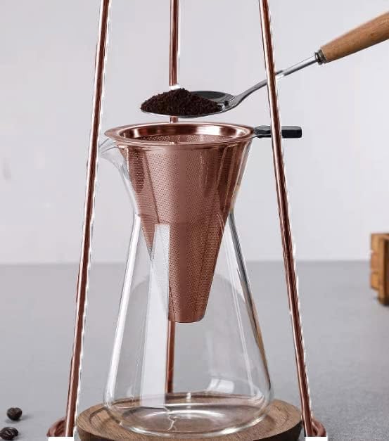 Nispira Modern Iced Coffee Cold Brew Coffee Maker Slow Drip Coffee Machine Stainless Steal Copper Color 400mL Borosilicate Glass