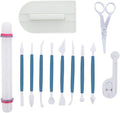 Marshmallow Fondant Cake Decorating Hand Tool 12 Pcs 5 Sets Sugarcraft Gumpaste Icing Smoother Rolling Pin Trimmer Cutter Embosser Flower Scissor Modelling Accessories Supplies Kit Blue