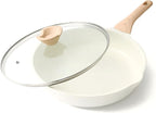 Kordisen Nonstick Ceramic Frying Pan with Lid, 12.5 Inch Ceramic Large Skillet with Lid, Healthy Non Toxic Cooking Pan, Stay-Cool Handle, Induction Compatible, PFOA & PFAS Free, White