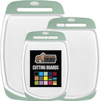 GORILLA GRIP BPA-Free Reversible Kitchen Cutting Board Set of 3, US Designed, Nonporous, Juice Grooves Catch Liquid, Slip Resistant Border, Dishwasher Safe, Durable Large Food Chopping Boards, Mint