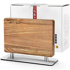 Strong Double Sided Magnetic Knife Block Without Knives, with Acacia Wood+430 Stainless Steel Base，Magnetic Universal Stands with Strong Enhanced Magnets Strip Kitchen Storage Cutlery Large Organizer