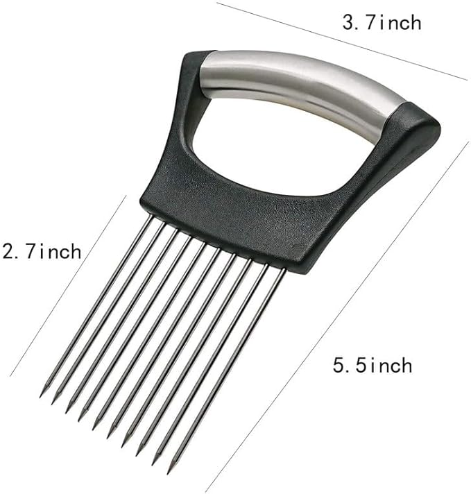 Onion Slice Holder, 2024 New Stainless Steel Holder for Slicing, Chopper Assistant Tool, Cutter for Meat, Onion, Potato, Tomato Kitchen Gadgets (Red, 2 Pack)