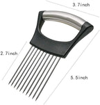 Onion Slice Holder, 2024 New Stainless Steel Holder for Slicing, Chopper Assistant Tool, Cutter for Meat, Onion, Potato, Tomato Kitchen Gadgets (Black, 2 Pack)
