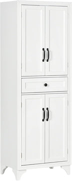 HOMCOM 67" Tall Freestanding Kitchen Pantry Cabinet, 4-Door Storage Cabinet with Drawer and Adjustable Shelves for Dining Room, White