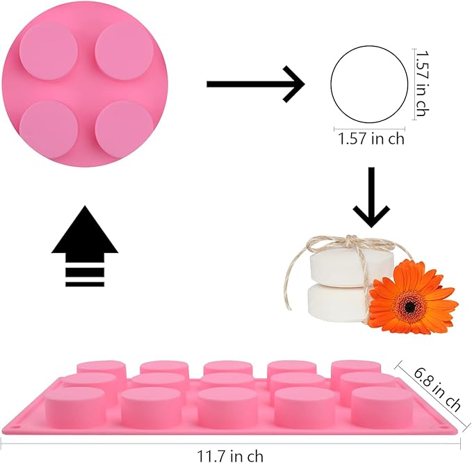 Sakolla 2 Pack Cylinder Silicone Soap Molds, 15 Cavity Mini Round Silicone Molds for Handmade Soap, Lotion Bars, Bath Bombs, Chocolate, Cake