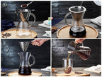 Unbreakable - Pour Over Coffee Maker with Permanent Stainless Filter 27 fl oz, Thickened Heat-Resistant Borosilicate Glass Dripper Coffee Brewer, Stovetop Safe, Ink