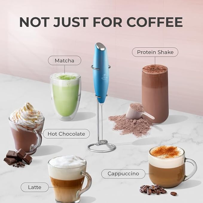 Zulay Kitchen Powerful Milk Frother Wand With 4 AA Duracell Batteries - Ultra Fast Handheld Drink Mixer - Electric Whisk Foam Maker for Coffee, Lattes, Cappuccino, Matcha & Creamer