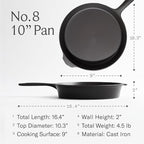 Field Cast Iron Starter Set -10.25 Inch Cast Iron Skillet with Cleaning Kit: Natural Fiber Brush, Chain Mail Scrubber & Organic Seasoning Oil – Lightweight, Preseasoned, Made in USA, Vintage Design