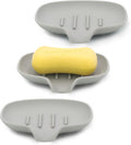 3 Pack Soap Bar Holder, AIMAIAIMAI Self Draining Soap Dish, Quick Drainage, Soap Dishes for Bathroom, Shower, Silicone Soap Tray for Kitchen, BPA-Free, Dishwasher Safe (Gray)