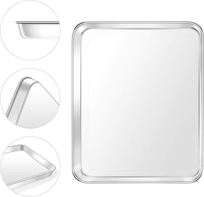 Baking Sheet, Yododo Stainless Steel Baking Pans Tray Cookie Sheet Toaster Oven Tray Pan Cookie Pan, Non Toxic & Healthy, Superior Mirror Finish & Rust Free, Easy Clean & Dishwasher Safe - 10.4 inch
