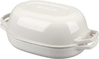 Enameled Cast Iron Oval Dutch Oven Pot with Lid, Dutch Oven for Sourdough Bread Baking, Oval Bread Pan, 7qt, White