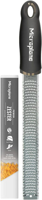 Microplane Premium Classic Series Zester 18/8, Black - Lemon Zester & Cheese Grater & Vegetable Grater - Citrus, Parmesan Cheese, Garlic, Ginger, Nutmeg, Chocolate - Stainless Steel Grater