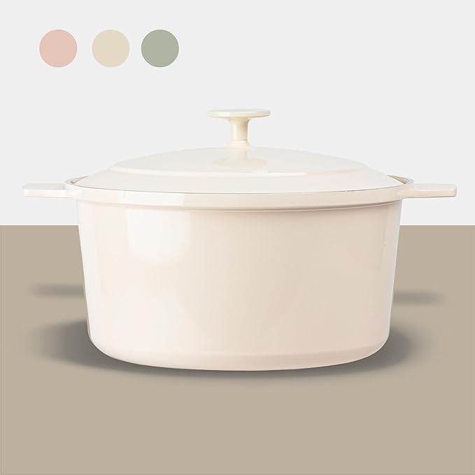 Gotham Steel 5 Qt Dutch Oven Pot with Lid, Nonstick Ceramic Dutch Oven Stock Pot, 10 in 1 Cooking Pots & Dutch Ovens for Bread Baking, Lightweight Oven & Dishwasher Safe – Cream