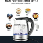 AZEUS Glass Electric Kettle - 1.8L Fast Boiling Auto-Shutoff & Anti-Dry Heat Safety Kettle for Home/Office, Borosilicate Glass with LED Indicator (white)