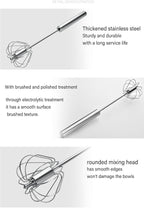 2 PCS Stainless Steel Semi-Automatic Whisk, Hand Push Rotary Whisk Blender, Versatile Milk Frother for Blending, Whisking, Stirring (12 Inch)