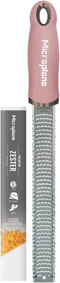 Microplane Zester Grater in Dusty Rose for Citrus Fruits, Hard Cheese, Ginger, Chocolate and Nutmeg with Fine Stainless Steel Blade - Made in USA