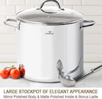 HOMICHEF 16 Quart LARGE Stock Pot with Glass Lid - NICKEL FREE Stainless Steel Healthy Cookware Stockpots with Lids 16 Quart - Mirror Polished Induction Cooking Pot