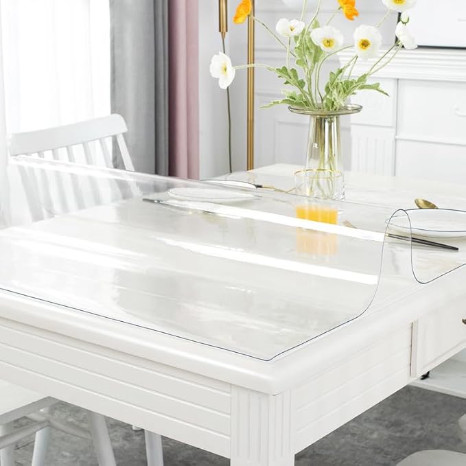 Warmstar Clear Table Cover Protector 38 x 72 Inch,1.5mm Thick Plastic Table Cover Rectangle,PVC Clear Table Protector,Desk Protector Mat for Kitchen, Dresser, Writing Desk，Dining Room Table
