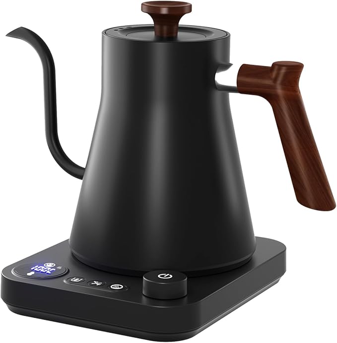 Gooseneck Electric Kettle,Electric Kettles, ±1℉ Temperature Control, Ultra-Quiet 304 Stainless Steel, for Coffee, Tea & Milk, Auto Boil Detection, 8 Safety Protections & Memory Function(Black，0.9L)