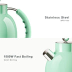 Electric Kettle, ASCOT Electric Tea Kettle, Stainless Steel Kettle Water Boiler, Fast Boiling Kettle, 1.5L, 1500W, BPA-Free, Cordless, Automatic Shutoff, Boil-Dry Protection, Green