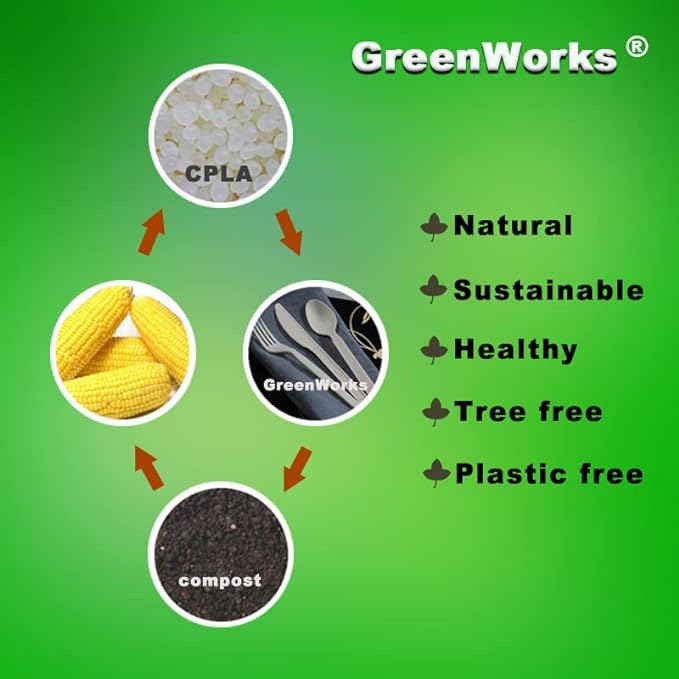 GreenWorks Heavy-duty Compostable Forks, BPI Certified 100 Count Large Disposable Cutlery Utensils Silverware Flatware Fork