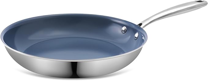 Stainless Steel Nonstick Frying Pan,8 Inch Healthy Non Toxic Ceramic Coating Cookware Works on Induction, Electric Stove and Gas Cooktops,PTFE PFAS PFOA Free Skillet,Dishwasher&Oven Safe