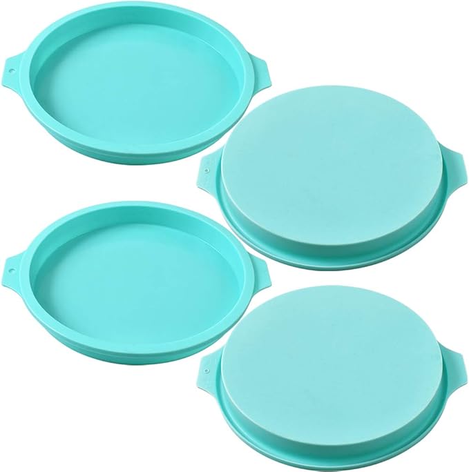 Newk Silicone Round Cake Mold, 4 Packs 8 Inch Silicone Disc Like Mold for Layer Cakes, Cheese Cakes, Rainbow Cakes and Resin Coasters – 8”