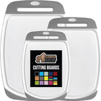 GORILLA GRIP BPA-Free Reversible Kitchen Cutting Board Set of 3, Nonporous, Juice Grooves to Catch Liquid, Slip Resistant Handle Border, Dishwasher Safe, Durable Large Food Chopping Boards, Gray