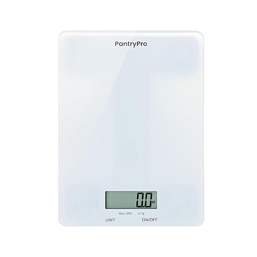Glass Platform Digital Kitchen Scale - for Food Coffee Lab - LCD Display gram Ounces lb:oz fl.oz ml - 11 LB/5 KG Capacity - Battery Included - White by The Display Guys