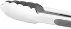 304 Stainless Steel Kitchen Cooking Tongs, 9" and 12" Set of 2 Sturdy Grilling Barbeque Brushed Locking Food Tongs with Ergonomic Grip, Grey