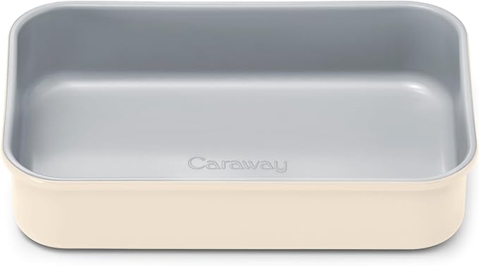 Caraway Nonstick 9” x 6.5” Small Rectangle Baking Pan – Non-Toxic, PTFE & PFOA Free – Aluminized Steel Core – Deep Ceramic Baking Pan for Casseroles, Lasagna & More - Cream