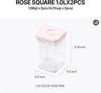 VAKUEN Premium Airtight Food Storage Containers ROSE Pink Lid, 1.0L(1.06qt) x2pcs Container. Patented Double Silicone Lining, 100% Leak Proof, BPA-FREE