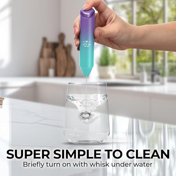 Zulay Kitchen Powerful Milk Frother Wand - Mini Handheld Stainless Steel - Battery Operated Drink Mixer for Coffee, Lattes, Cappuccino, Matcha - Froth Mate Gift - Aurora