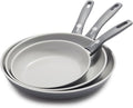 GreenPan Dover 8” 10” and 12” 3 Piece Frying Pan Skillet Set, Non-Toxic PFAS-Free Ceramic Nonstick Coating, Sear Saute Fry Egg Omlete, Dishwasher & Oven Safe, Stay Cool Handle, Easy Pour Rims, Gray