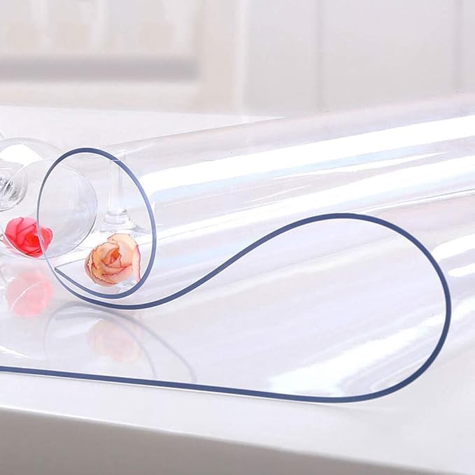 NECAUX Custom Multi-Size 1.5mm Thick Clear PVC Table Cover Protector - 30 x 72 Inch 6 Foot Pub Bar Desk Tabletop Countertop Topper Plastic Tablecloth Easy Clean Wipeable Placemats Protective Cover