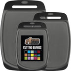 GORILLA GRIP BPA-Free Reversible Kitchen Cutting Board Set of 3, US Designed, Nonporous, Juice Grooves Catch Liquid, Slip Resistant Border, Dishwasher Safe, Durable Food Chopping Boards, Black Gray
