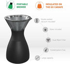 asobu Black Insulated Pour Over Coffee Maker (32 oz.) Double-Wall Vacuum, Stainless-Steel Filter, Stays Hot Up to 12 Hours (Black)
