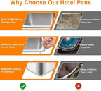 4 Pack hotel pans with lids 1/3 Size x 6 Inch Deep stainless steel steam table pan Commercial Gauge restaurant supplies Anti Rust metal food containers Catering storage for Party, Buffet, Home