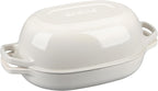 Enameled Cast Iron Oval Dutch Oven Pot with Lid, Dutch Oven for Sourdough Bread Baking, Oval Bread Pan, 7qt, White